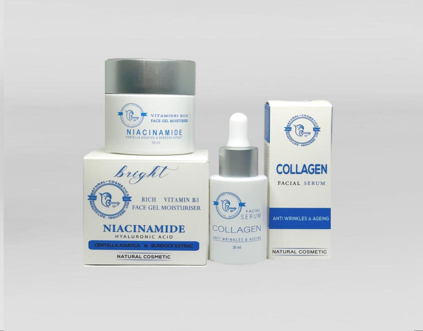 Niacinamide Hyaluronic acid , Collagen set .